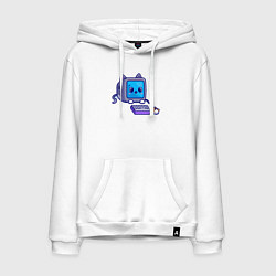 Толстовка-худи хлопковая мужская Компьютерный котик, цвет: белый