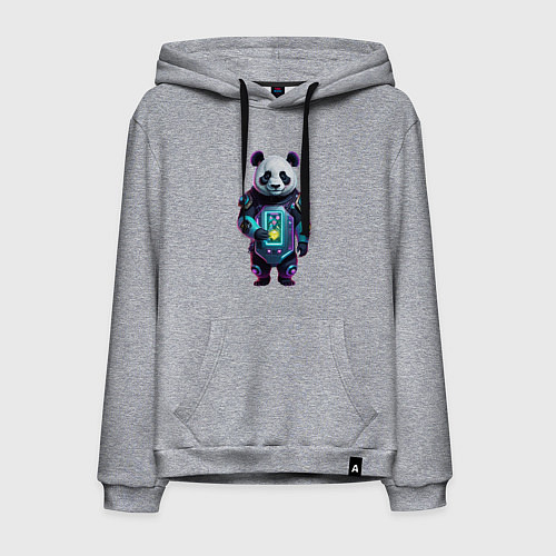 Мужская толстовка-худи Крутой кибер панда / Меланж – фото 1