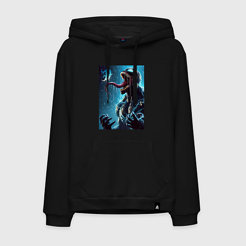 Мужская толстовка-худи Веном под проливным дождём - нейроарт фантазия / Черный – фото 1