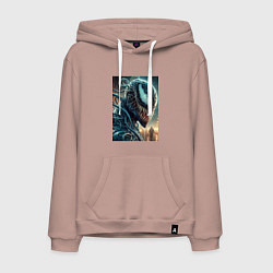 Толстовка-худи хлопковая мужская Веном в профиль - нейроарт фантазия, цвет: пыльно-розовый