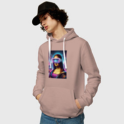 Толстовка-худи хлопковая мужская Джоконда в виртуальных очках - киберпанк, цвет: пыльно-розовый — фото 2
