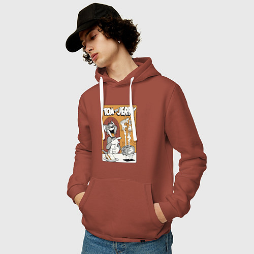 Мужская толстовка-худи Том и Джерри - тосты / Кирпичный – фото 3