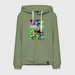 Толстовка-худи хлопковая мужская Рик Санчес медитирует на утиной планете - нейроарт, цвет: авокадо