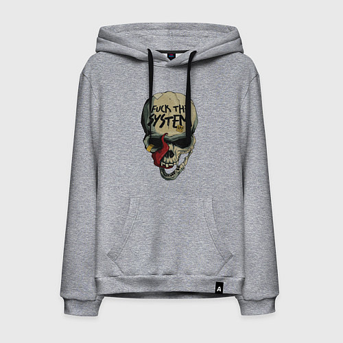 Мужская толстовка-худи Skull - fuck the system / Меланж – фото 1