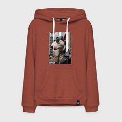 Толстовка-худи хлопковая мужская Чувак бультерьер житель Нью-Йорка, цвет: кирпичный