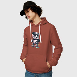 Толстовка-худи хлопковая мужская Cool panda on a skateboard - extreme, цвет: кирпичный — фото 2