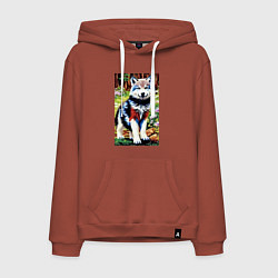 Толстовка-худи хлопковая мужская Прикольный милый волчонок, цвет: кирпичный