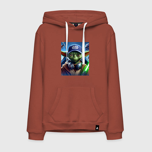 Мужская толстовка-худи Прикольный Йода с наушниками - прикол / Кирпичный – фото 1