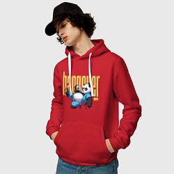 Толстовка-худи хлопковая мужская Панда на стуле с пивом, цвет: красный — фото 2