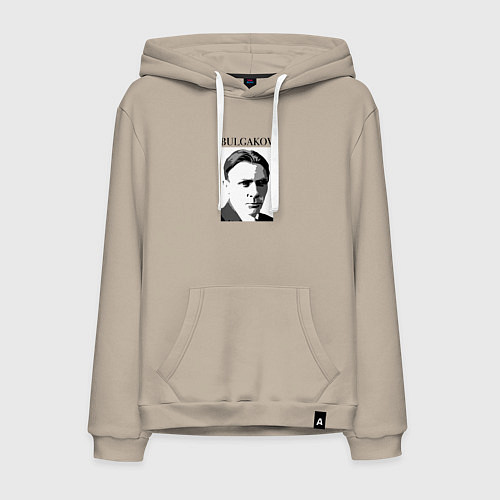 Мужская толстовка-худи Михаил Булгаков портрет в черно-белом / Миндальный – фото 1