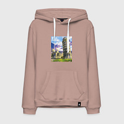 Толстовка-худи хлопковая мужская Италия Пизанская башня, цвет: пыльно-розовый