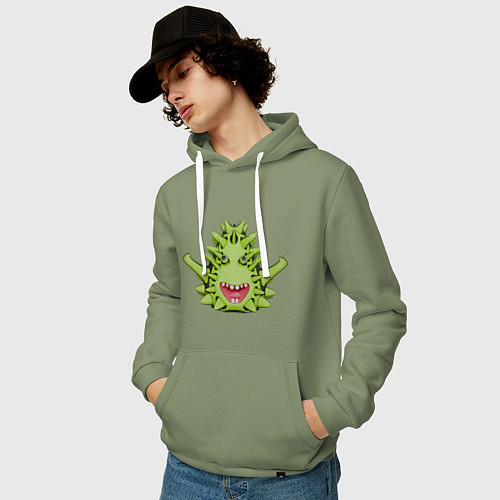 Мужская толстовка-худи Cartoon monster with spikes green / Авокадо – фото 3