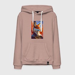 Толстовка-худи хлопковая мужская Fox fashionista - ai art fantasy, цвет: пыльно-розовый