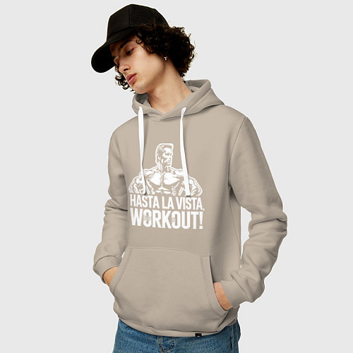 Мужская толстовка-худи Arnold - hasta la vista workout / Миндальный – фото 3