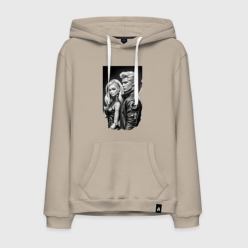 Мужская толстовка-худи Барби и Кен - киберпанк эскиз / Миндальный – фото 1