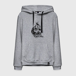 Толстовка-худи хлопковая мужская Векторный паровоз, цвет: меланж