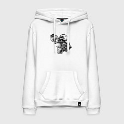 Толстовка-худи хлопковая мужская Пивной скелетик, цвет: белый