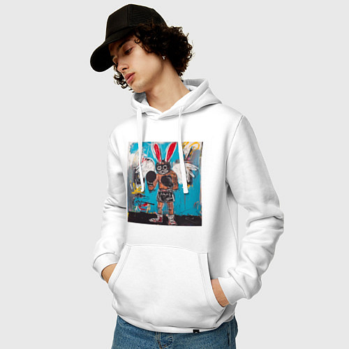 Мужская толстовка-худи Граффити с зайцем боксером / Белый – фото 3