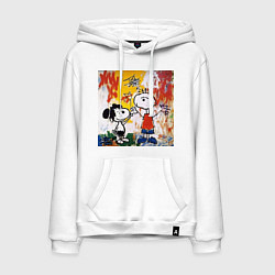 Толстовка-худи хлопковая мужская Граффити Снупи, цвет: белый
