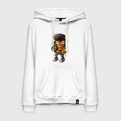Толстовка-худи хлопковая мужская Обезьянка скейтер, цвет: белый
