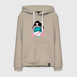 Толстовка-худи хлопковая мужская Спасти планету от вируса, цвет: миндальный