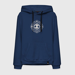 Толстовка-худи хлопковая мужская Древо миров с руной и символами, цвет: тёмно-синий