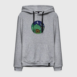 Толстовка-худи хлопковая мужская Избушка в ночных горах, цвет: меланж