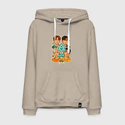 Толстовка-худи хлопковая мужская Astro в виде стикеров, цвет: миндальный