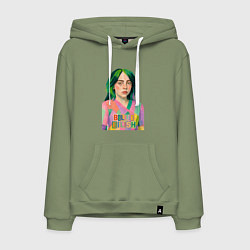 Толстовка-худи хлопковая мужская Билли Айлиш коллаж, цвет: авокадо