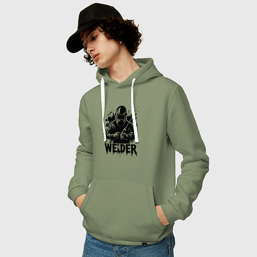 Мужская толстовка-худи Сварщик черной краской / Авокадо – фото 3