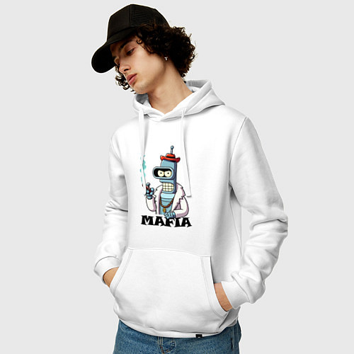 Мужская толстовка-худи Бендер в шубе с сигарой - мафия / Белый – фото 3