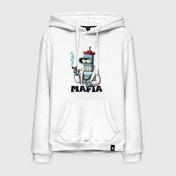 Толстовка-худи хлопковая мужская Бендер в шубе с сигарой - мафия, цвет: белый