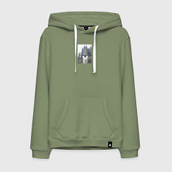 Толстовка-худи хлопковая мужская Зайяц турист, цвет: авокадо