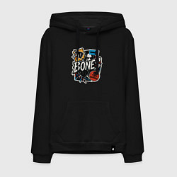 Толстовка-худи хлопковая мужская Bones в стиле наклеек, цвет: черный