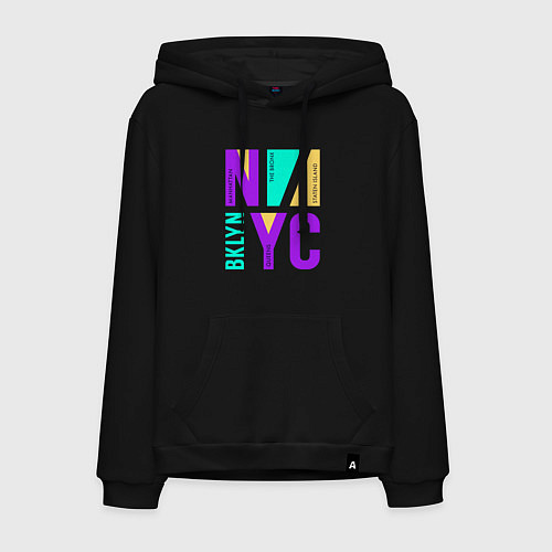 Мужская толстовка-худи Районы в городе Нью-Йорк / Черный – фото 1