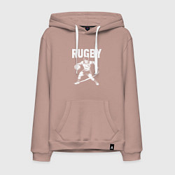 Толстовка-худи хлопковая мужская Регби мощный прыжок с мячом, цвет: пыльно-розовый