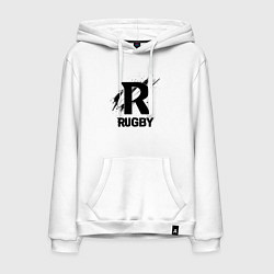 Толстовка-худи хлопковая мужская Регби черной краской, цвет: белый