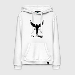Толстовка-худи хлопковая мужская Фехтовальщик с крыльями, цвет: белый