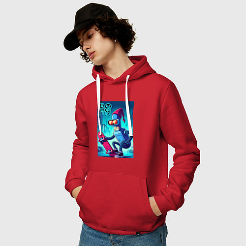 Мужская толстовка-худи Bender skateboarding - ai art fantasy / Красный – фото 3