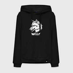 Толстовка-худи хлопковая мужская Волк с оскалом, цвет: черный