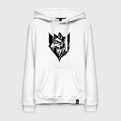 Толстовка-худи хлопковая мужская Волк на щите, цвет: белый