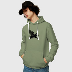 Толстовка-худи хлопковая мужская Летящий енот с крыльями, цвет: авокадо — фото 2