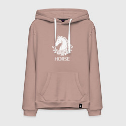 Толстовка-худи хлопковая мужская Лошадь в цветах, цвет: пыльно-розовый