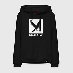 Толстовка-худи хлопковая мужская Летящий воробей, цвет: черный