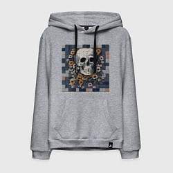 Толстовка-худи хлопковая мужская Череп в цветах мозаика, цвет: меланж