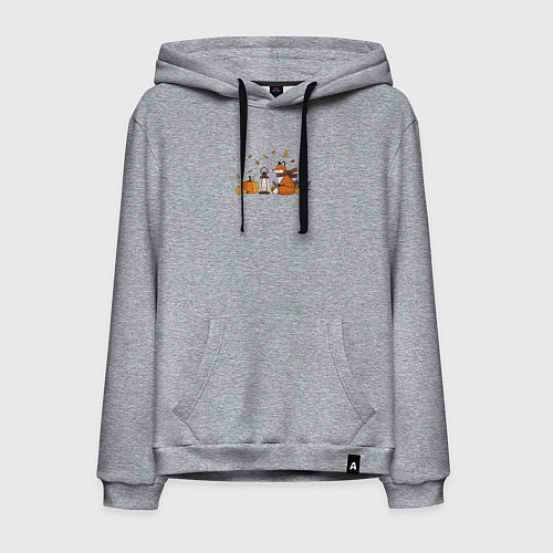 Мужская толстовка-худи Лиса с тыквами и фонарём / Меланж – фото 1