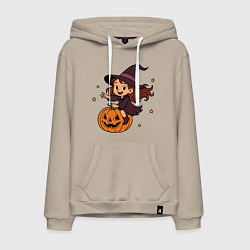 Толстовка-худи хлопковая мужская Маленькая ведьмочка, цвет: миндальный