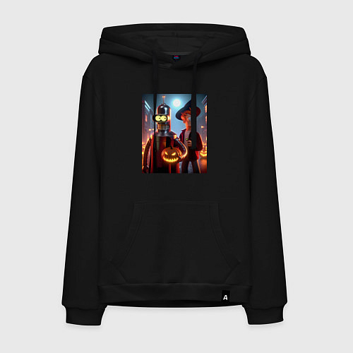 Мужская толстовка-худи Бендер и Фрай в шляпе - ночь на хэллоуин / Черный – фото 1