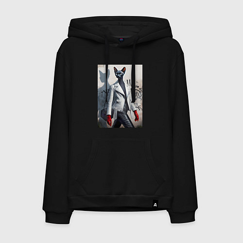Мужская толстовка-худи Cat girl Cornish Rex - ai art fantasy / Черный – фото 1