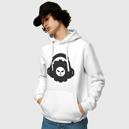 Мужская толстовка-худи Логотип c лицом и шестернёй в наушниках / Белый – фото 3